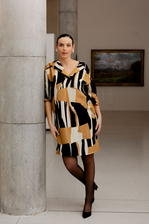 Jurk van viscose met grafische print-Paprika-1