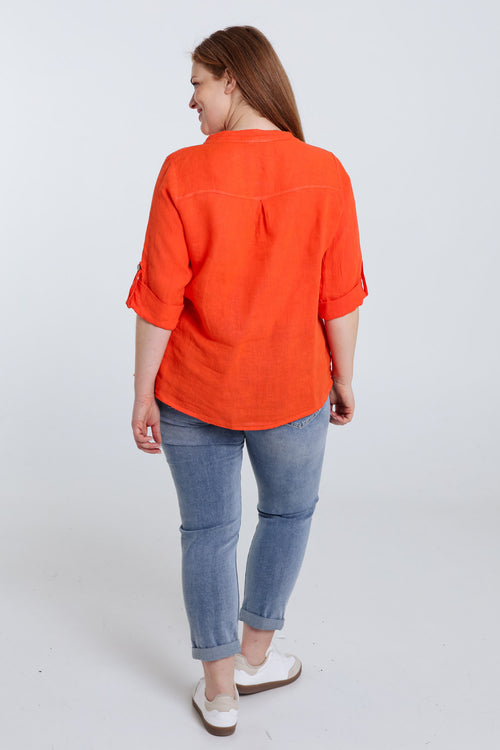 Blouse en lin unie-Paprika-2