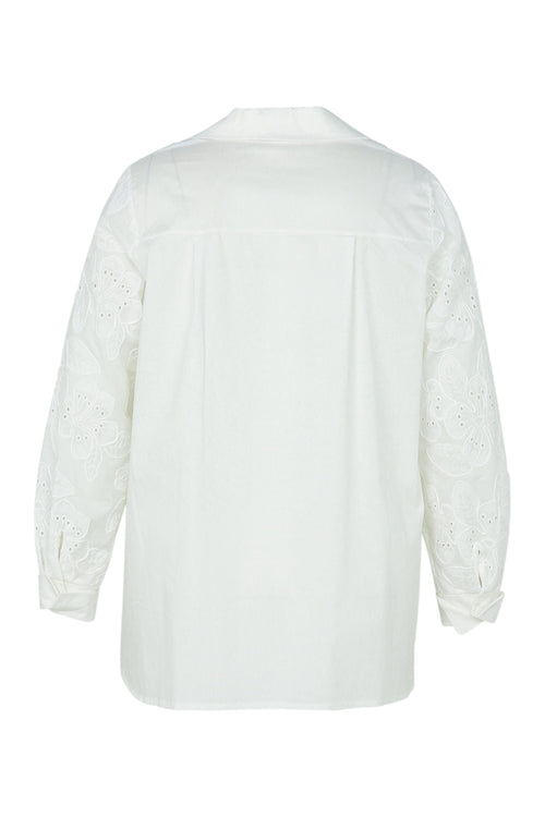 Effen hemd in poplin met borduurwerk op de mouwen-Paprika-11