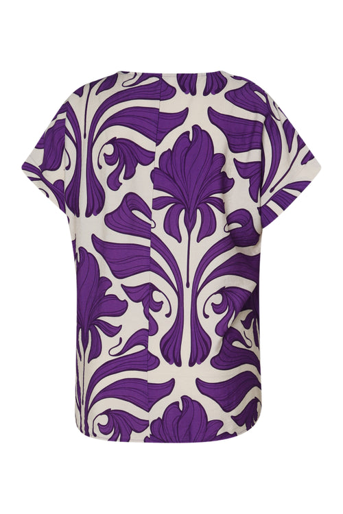 Blouse bicolore à imprimé floral-Paprika-11