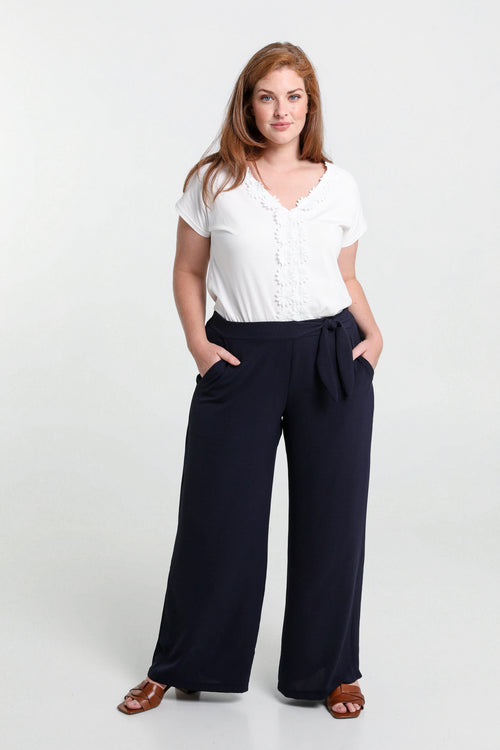 Losse, effen broek met geknoopte riem-Paprika-7