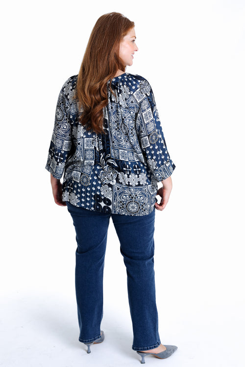 Blouse van viscose met bloemenprint en lurex-Paprika-3