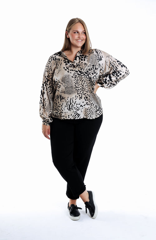 Blouse van viscose met dierenprint-Paprika-5