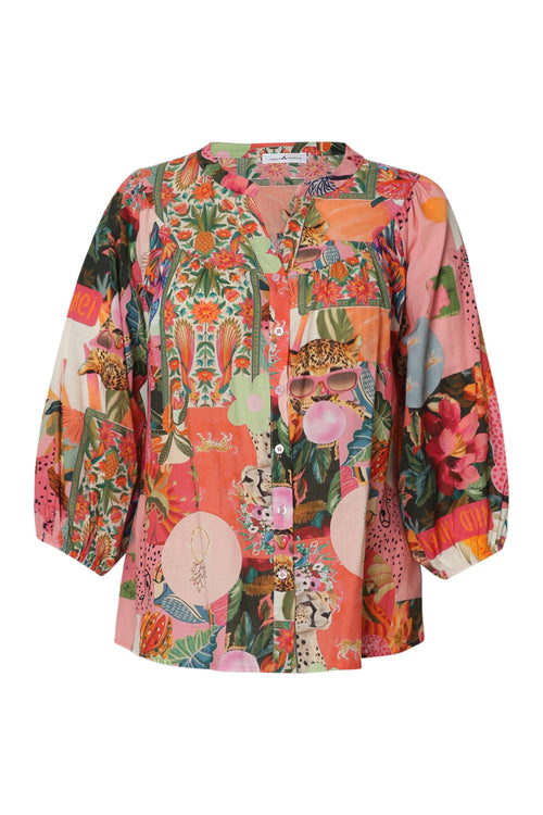 Blouse en coton imprimé jungle-Paprika-11