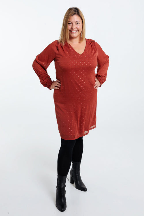 Korte, effen jurk met schouderuitsnijdingen-Paprika-7