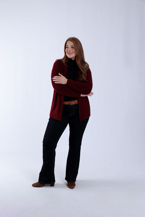 Effen bouclé gebreid gilet-Paprika-7