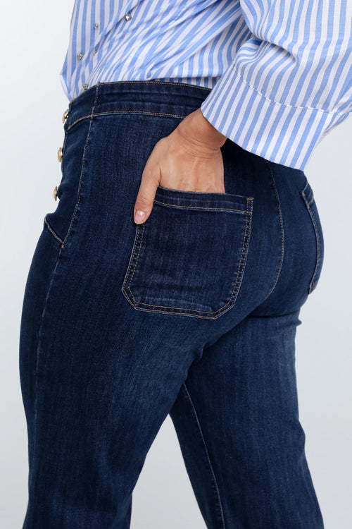 Effen kickflare palazzojeans met 6 gouden knopen-Paprika-5