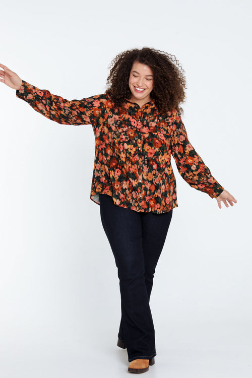 Hemd in viscose met motief van vage bloemen-Paprika-10