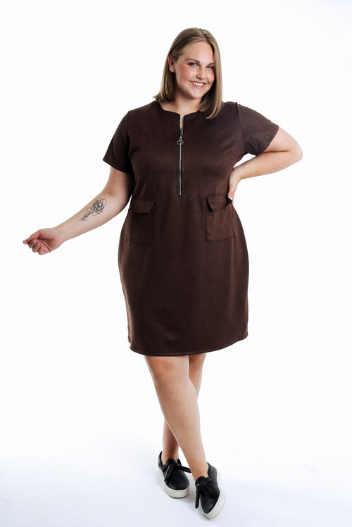 Robe en effet suédine unie-Paprika-1