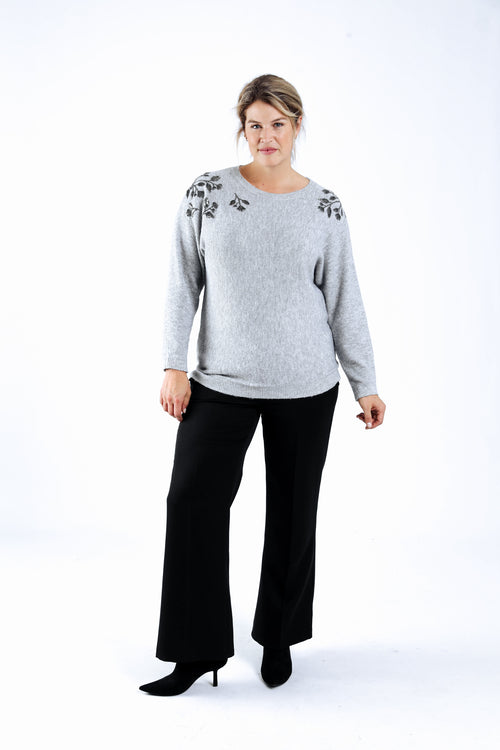 Pull uni avec broderies perlées-Paprika-8