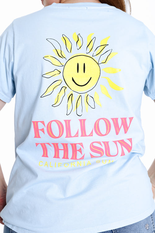 Effen katoenen T-shirt met zonnenprint-Paprika-7
