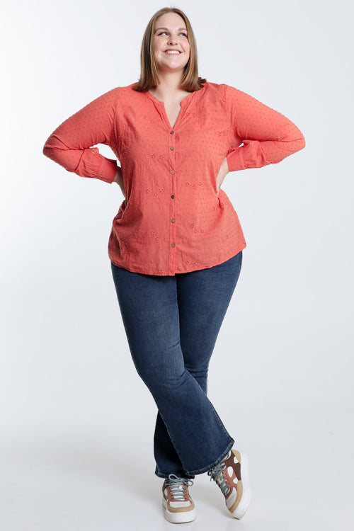 Blouse en coton unie broderies et plumetis-Paprika-8