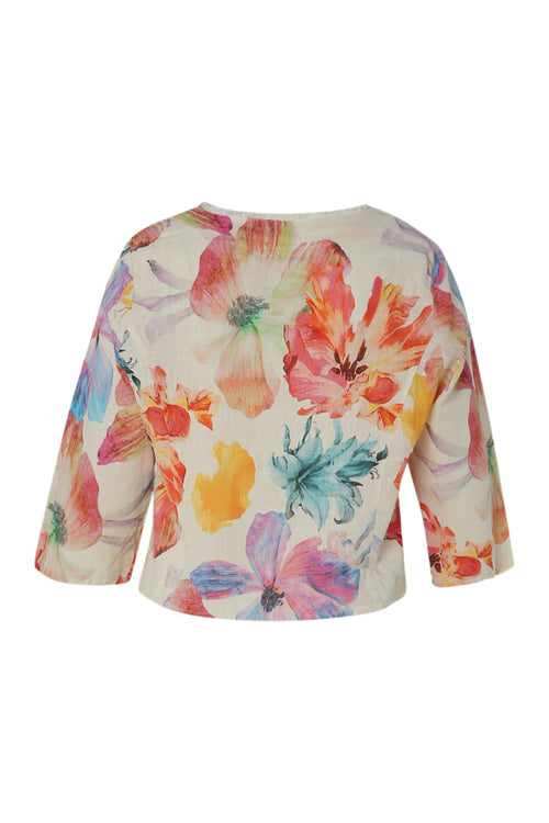 Veste courte en lin imprimé floral-Paprika-2