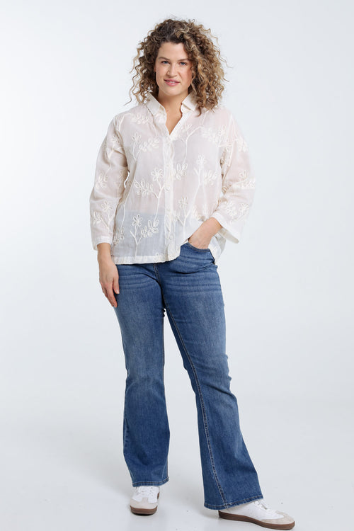 Chemise en coton unie avec fleurs brodées-Paprika-8