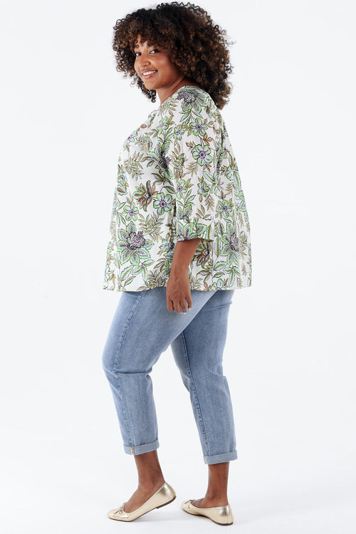 Blouse en coton avec imprimé floral-Paprika-2
