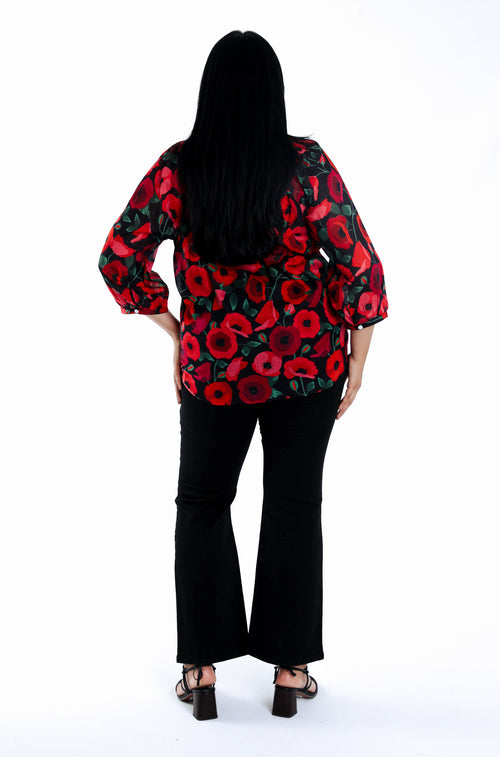 Blouse en coton imprimé coquelicots-Paprika-2