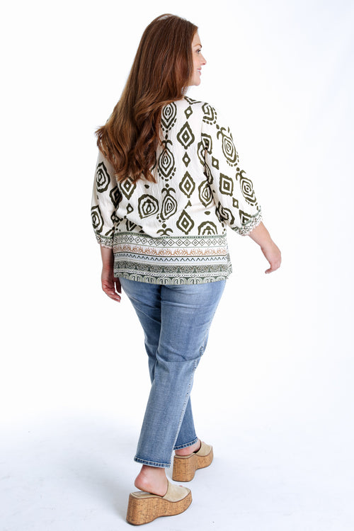 Blouse en viscose imprimé ethnique-Paprika-3