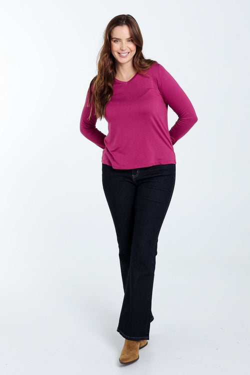 Effen T-shirt in viscose-Paprika-7