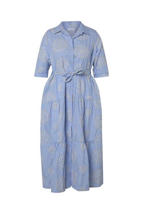 Robe longue rayée avec broderies-Paprika-10