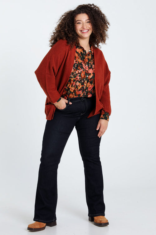 Lange, effen cardigan in rijstkorrel-Paprika-9
