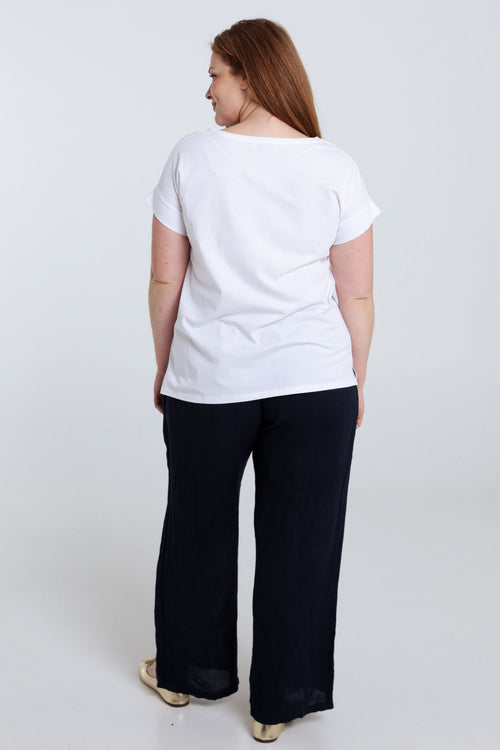 Effen katoenen T-shirt met geborduurde bloemen-Paprika-2