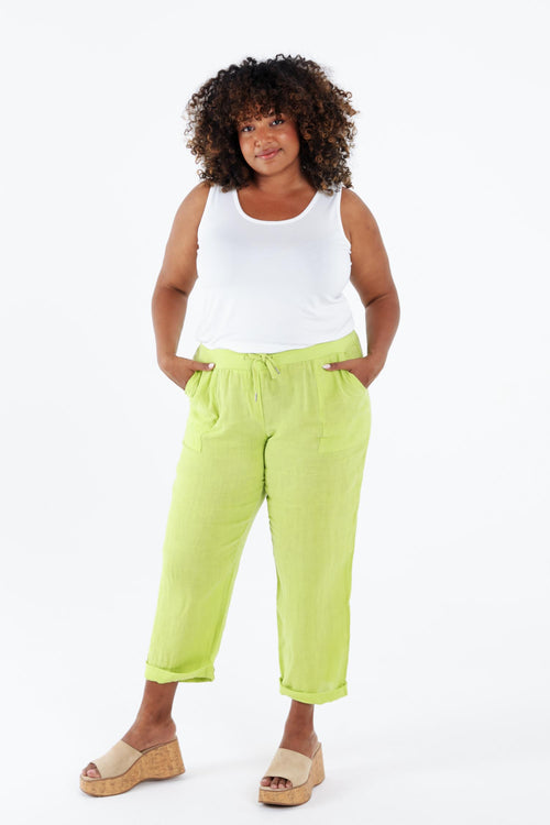 Pantalon 7/8 en lin uni-Paprika-8