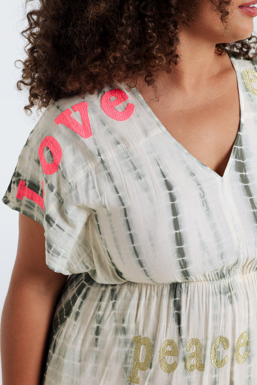 Lange jurk van viscose met tie-dye print-Paprika-3