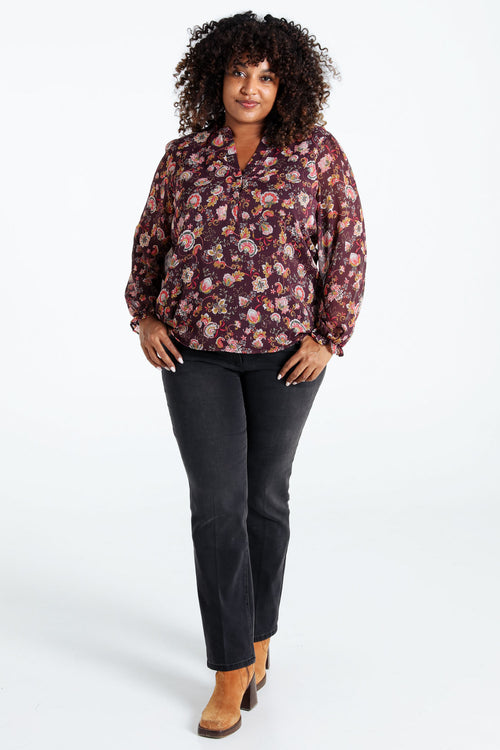 Blouse à volants imprimé floral avec lurex-Paprika-8