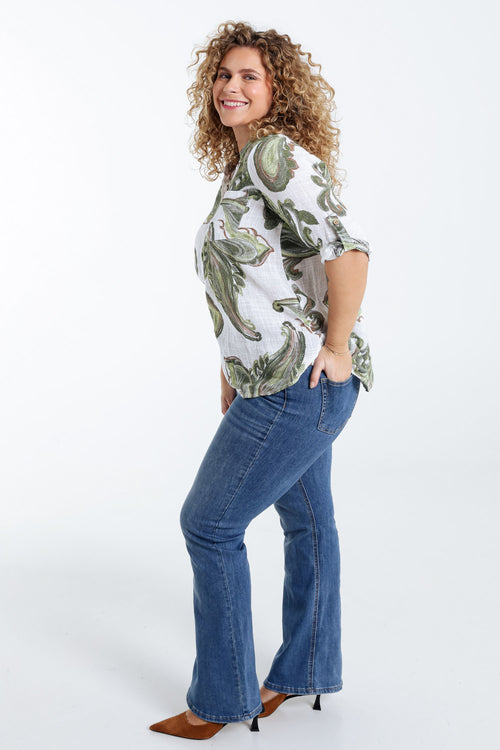 Blouse en gaze de coton imprimé cachemire-Paprika-9