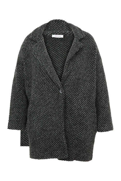 Korte, effen jas in gespikkelde stof met wol-Paprika-10