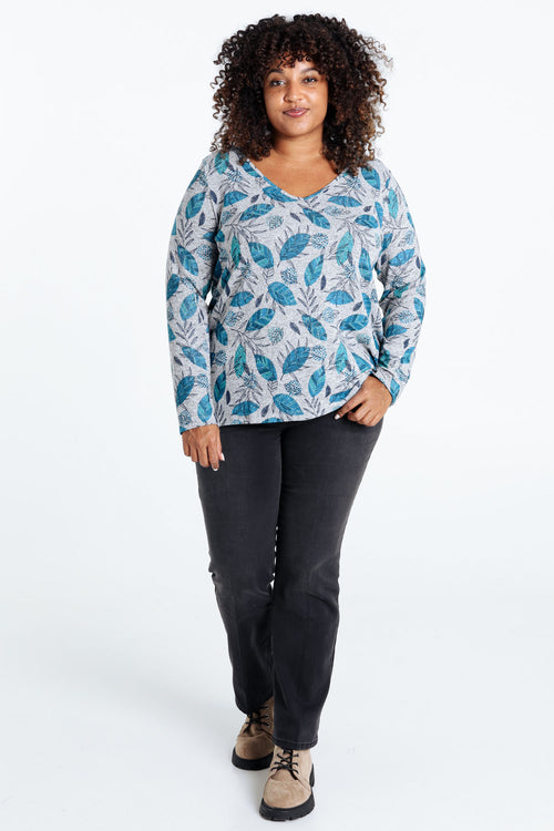 Warm gebreid T-shirt met bladprint en strasssteentjes-Paprika-8