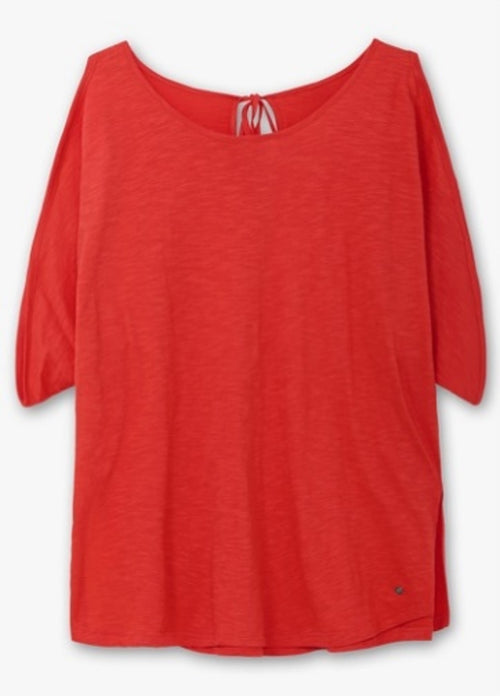 Effen blouse van viscose en katoen-Paprika-1