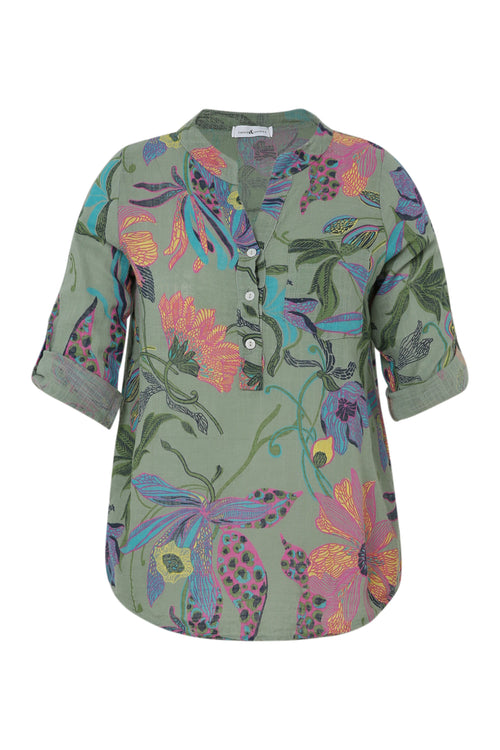 Blouse en gaze de coton imprimé floral-Paprika-10