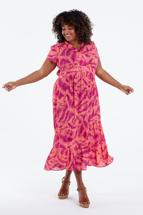 Robe longue en viscose imprimé feuillage-Paprika-7