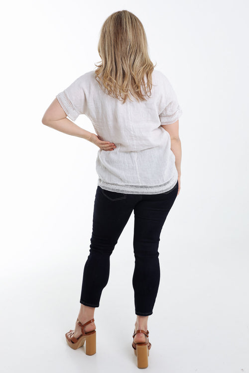 Blouse van effen linnen met sequindetails-Paprika-2