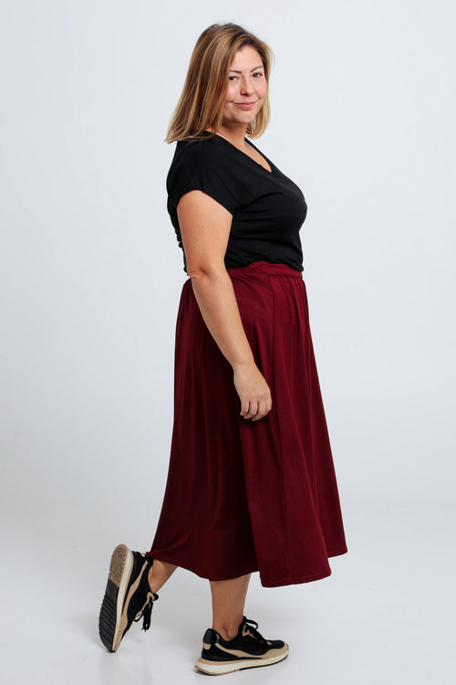 Halflange, effen rok met split-Paprika-4