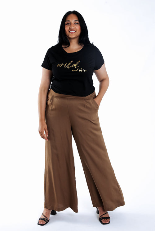 Effen tencel broek met wijde pijpen-Paprika-2