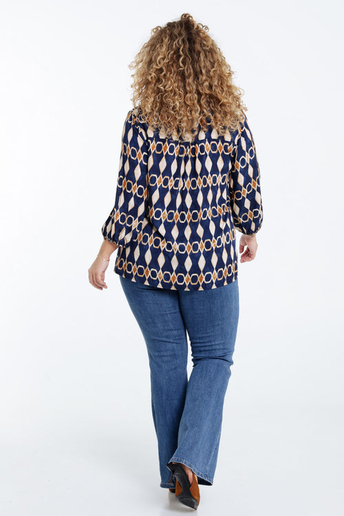 Blouse en viscose imprimé graphique-Paprika-2