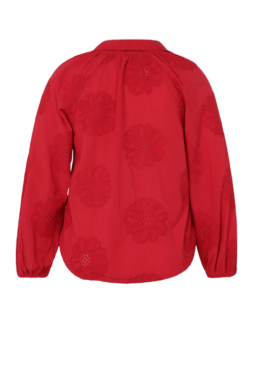 Blouse en coton unie avec fleurs brodées-Paprika-11