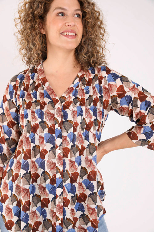 Tuniek van katoen met ginkgo-bladprint-Paprika-5