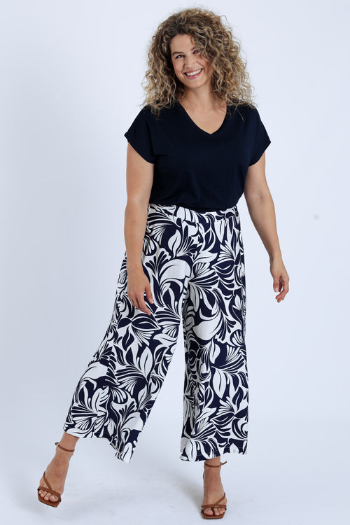 Pantalon large 7/8 en viscose imprimé floral bicolore-Paprika-9