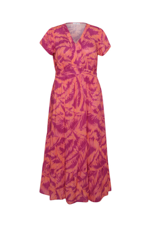 Lange jurk van viscose met bladerenprint-Paprika-10