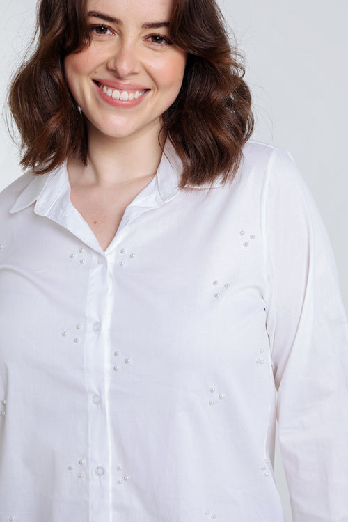 Chemise en coton avec perles-Paprika-8