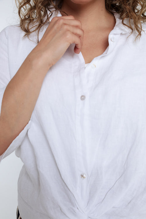 Effen linnen blouse met strik-Paprika-4