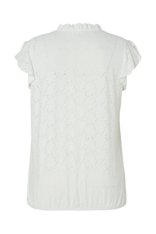 Effen kanten T-shirt met ruffles-Paprika-2