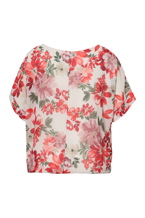 Blouse van viscose met bloemenprint en strikdetail-Paprika-11