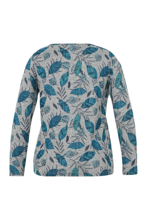 Warm gebreid T-shirt met bladprint en strasssteentjes-Paprika-11