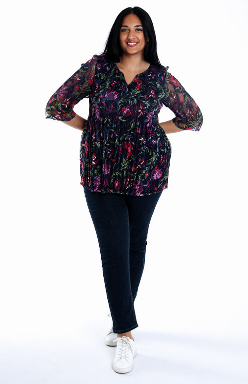 Tuniek van kant met bloemenfolkprint-Paprika-6