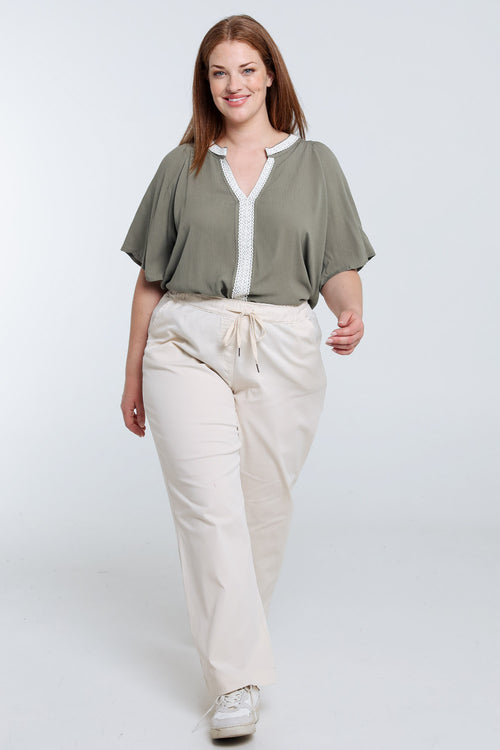 Blouse en viscose unie et macramé-Paprika-9