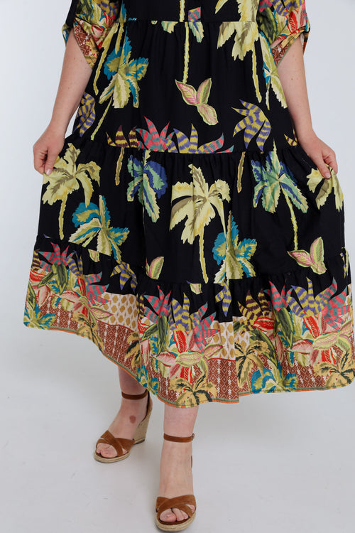Robe longue en coton imprimé palmier-Paprika-5